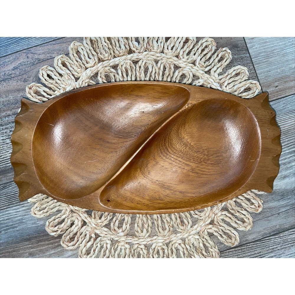 The Hardwood Factory‎ Wooden Divided Teak Tray  Bowl/Tray Pineapple Style